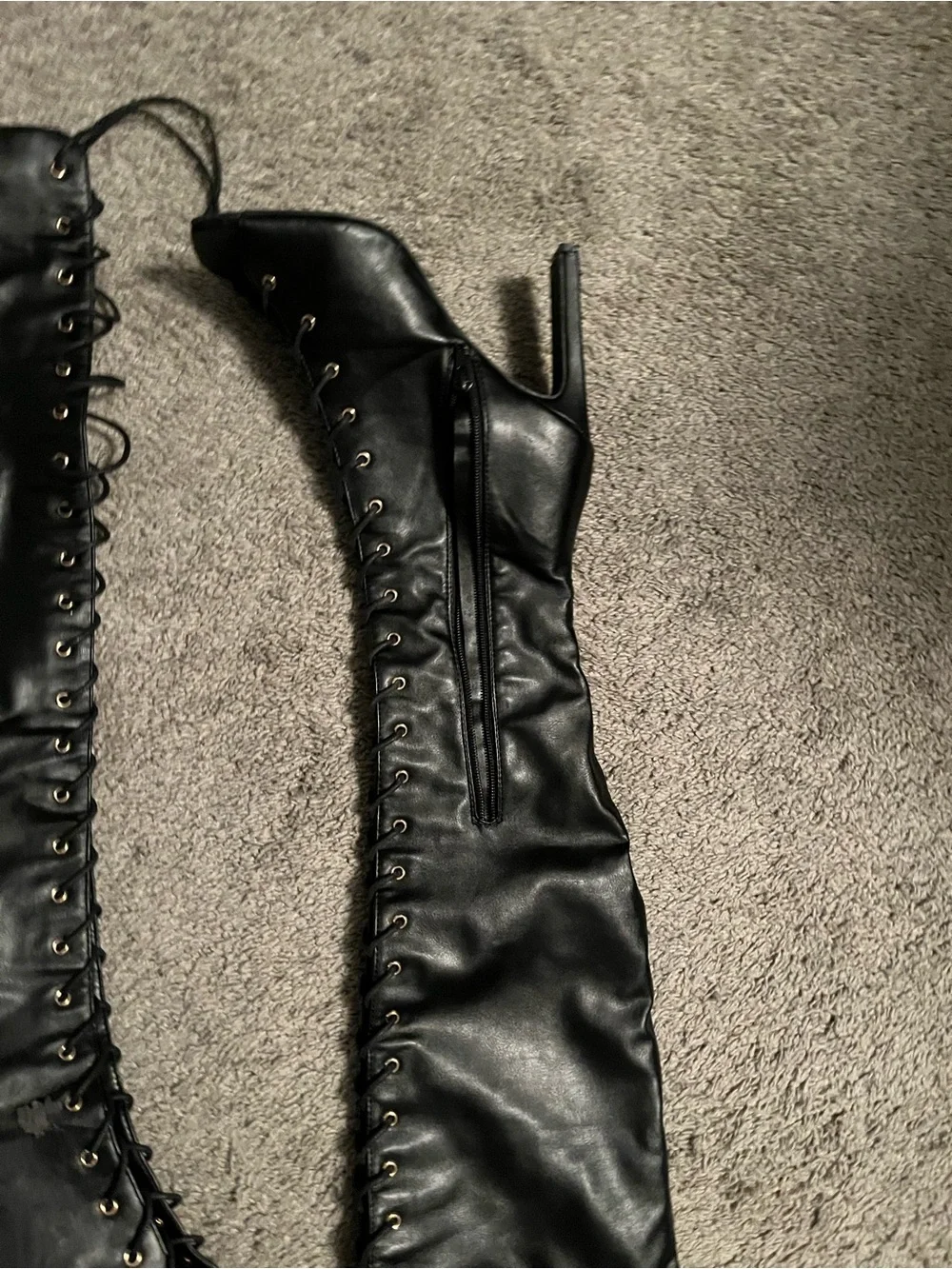 Women's Black Over-the-Knee Lace-Up Heeled Boots